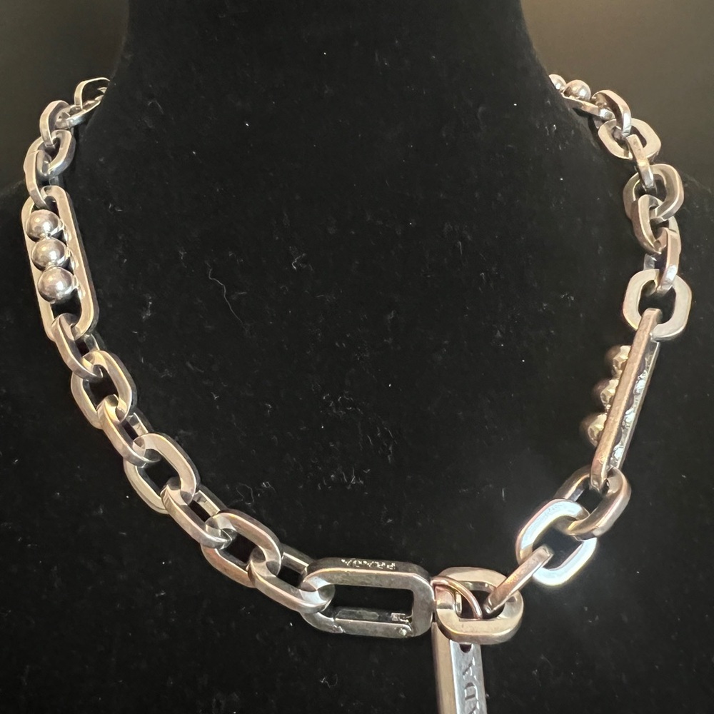 Prada Silver-Tone Chunky Link Necklace with Signature Tag - Picture 6 of 10